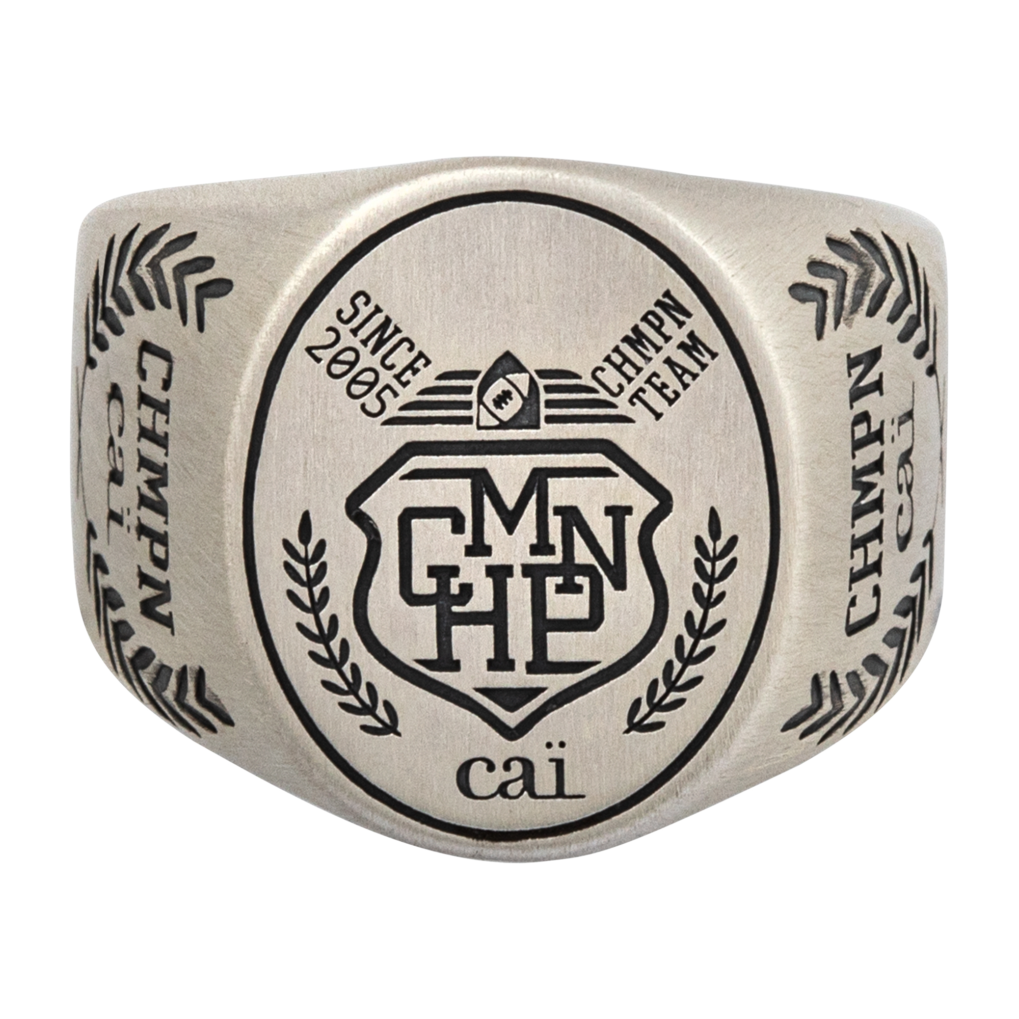 cai Ring 925/- Sterling Silber Siegelring satiniert oxidiert Champion  Wappen - cai jewels