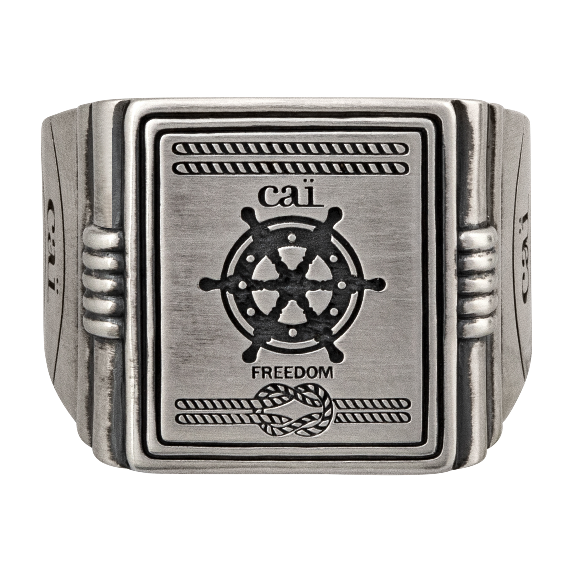 cai Ring 925/- Sterling Silber Siegelring matt oxidiert Sailor Wappen - cai  jewels