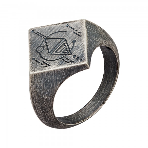 cai Ring 925 Silber Siegelring Raute matt oxidiert Tattoo Motiv