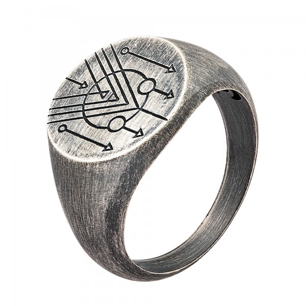 cai Ring 925 Silber Siegelring Kreis matt oxidiert Tattoo Motiv