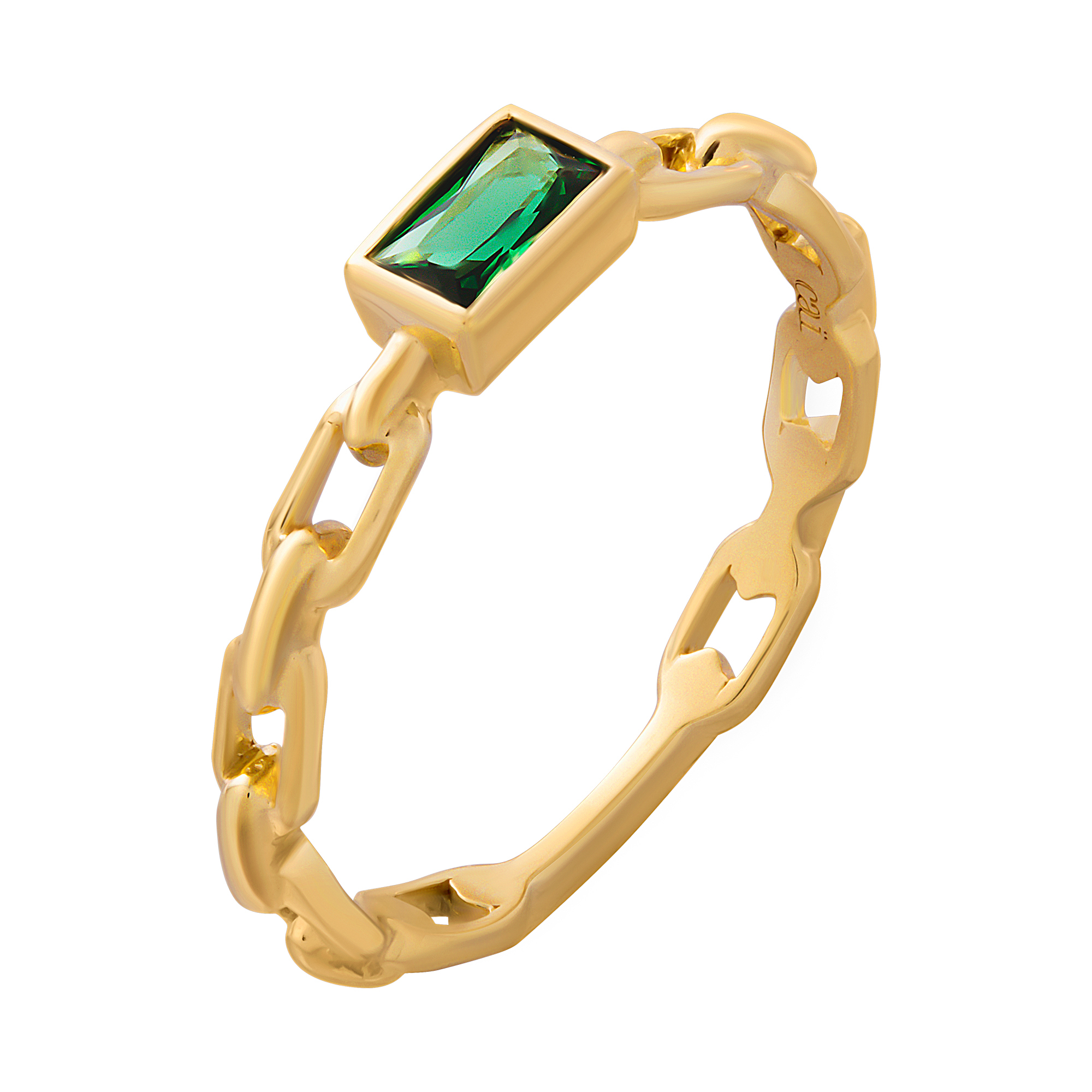 cai Ring 925 Silber vergoldet Kettendesign Baguette Stein grün | Ringe |  Women | caï jewels