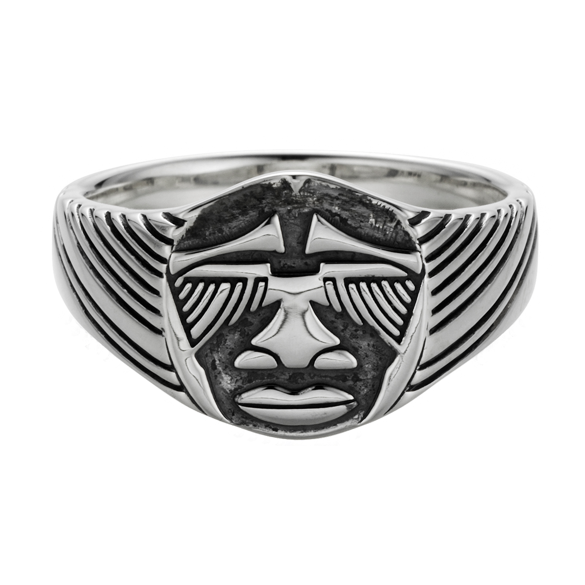 cai Ring 925/- Sterling Silber oxidiert Maske Afrika