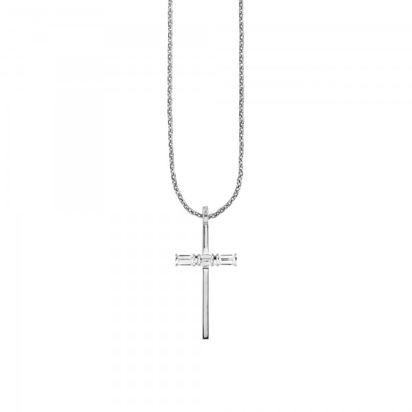cai Halskette 925/- Sterling Silber rhodiniert Kreuz Weißtopas 50cm