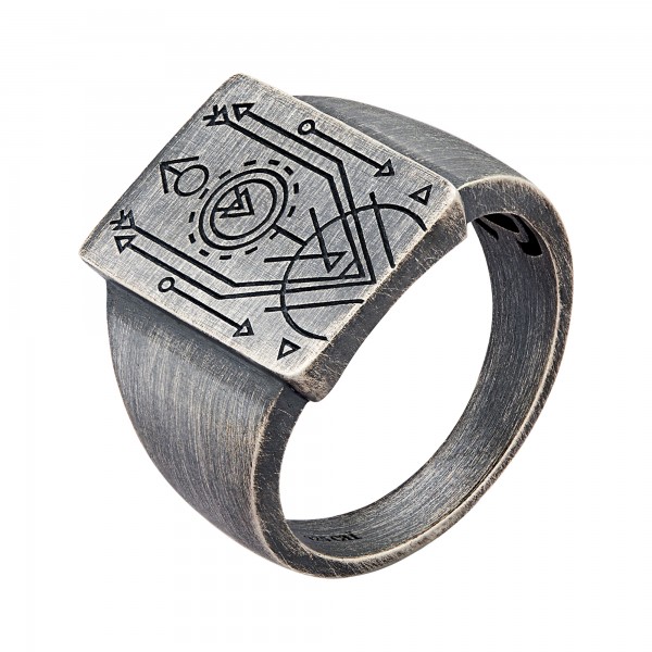 cai Ring 925 Silber Siegelring matt oxidiert Tattoo Motiv