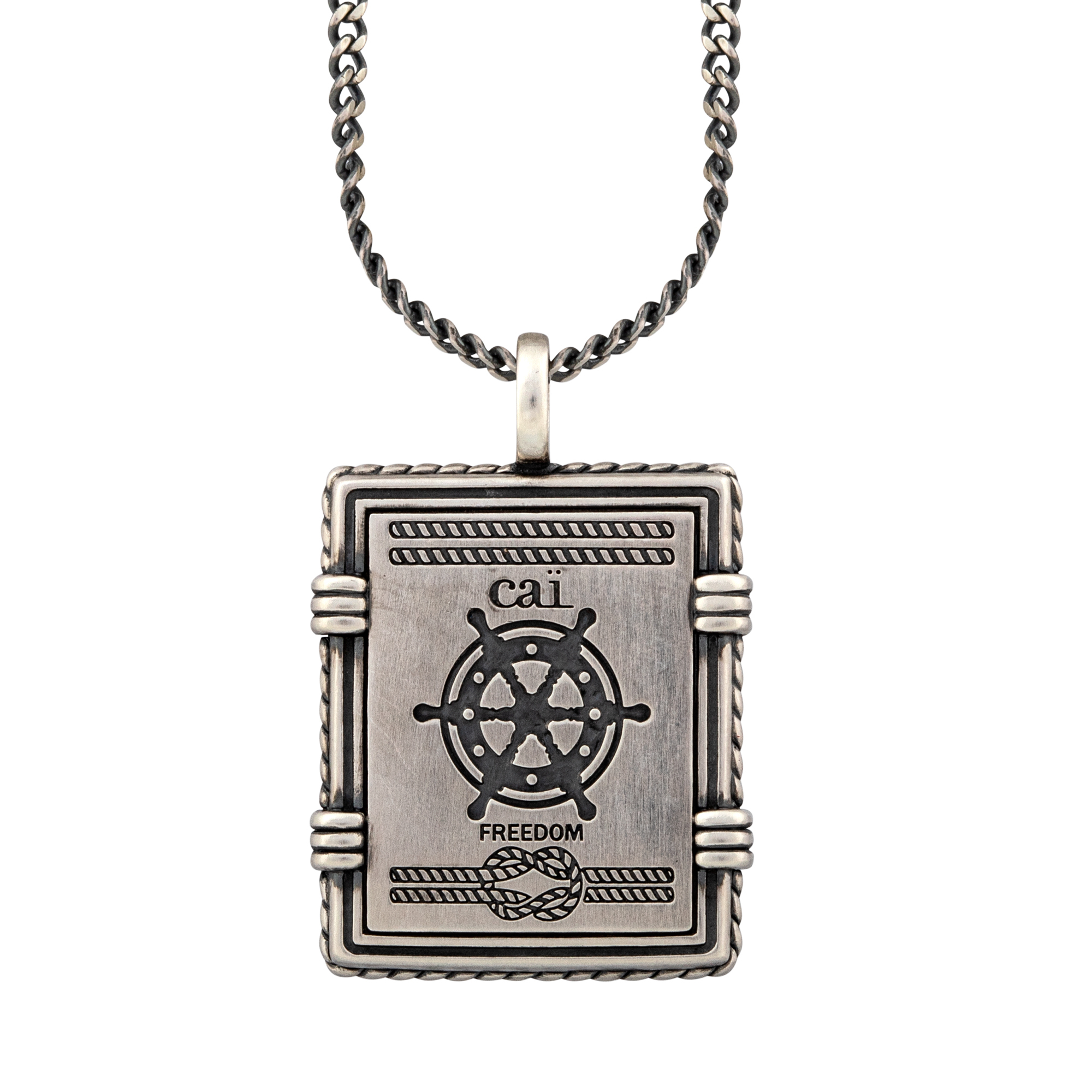cai Anhänger mit Kette 925/- Silber matt oxidiert Sailor Wappen